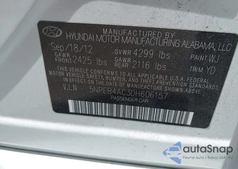 2013 Hyundai Sonata Gls из США, поврежденный, VIN 5NPEB4AC3DH606157